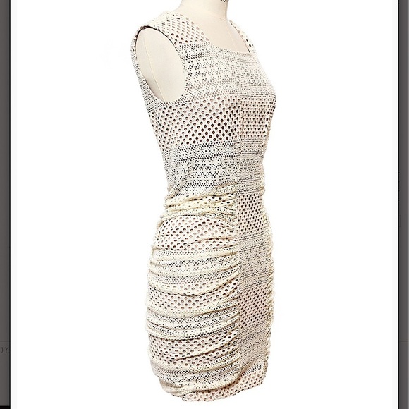 BCBGMAXAZRIA Runway Renee Ivory Sleeveless Ruched-Side mini bodycon Dress size M - Picture 5 of 11